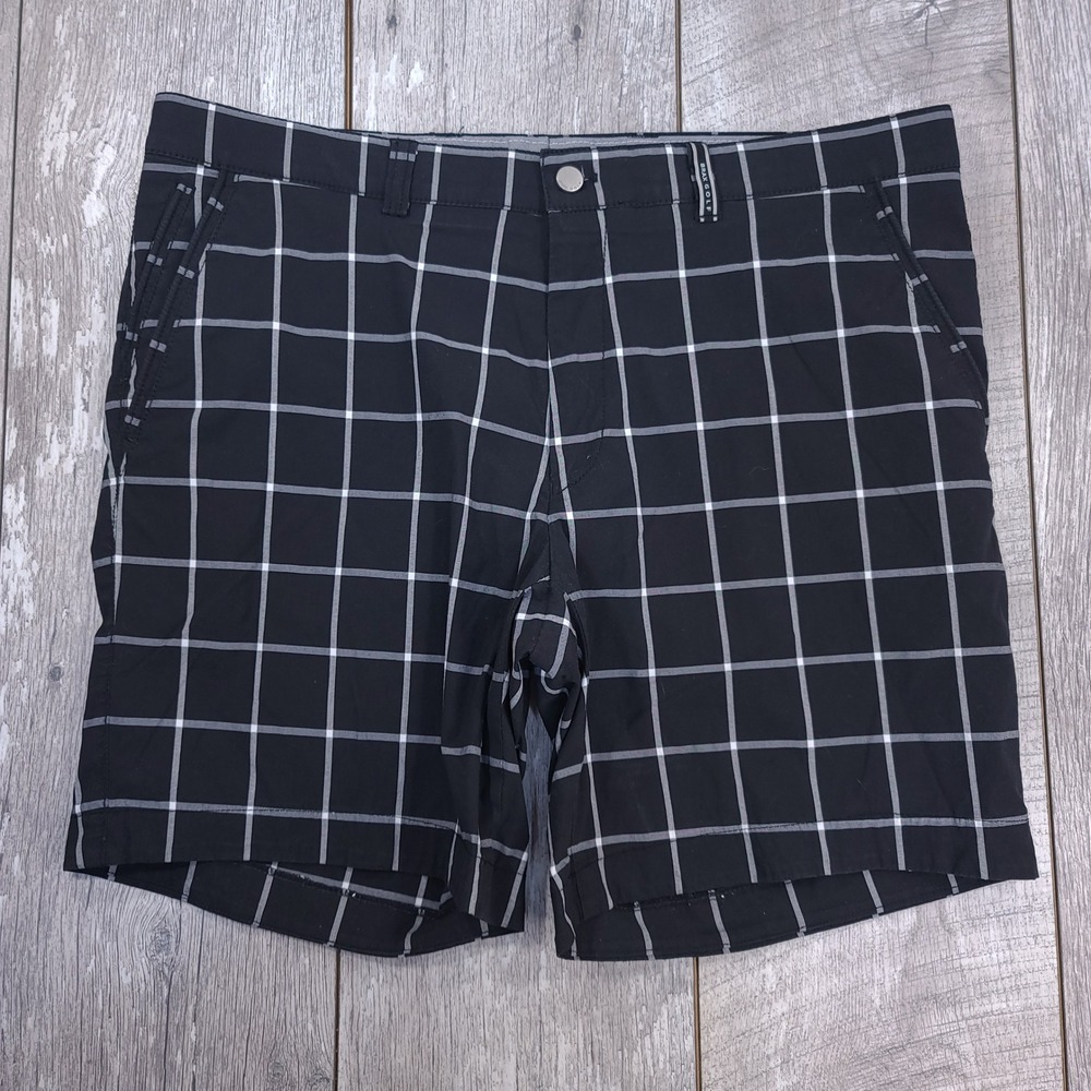 Brax Golf Shorts Mens 38 Black Kyle MT/MB Windowpane Plaid Cotton Blend